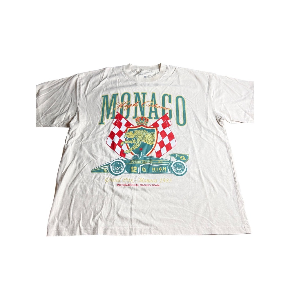 Alpha Collective Monaco Grand Prix 1985 Graphic T-Shirt Cream Mens 2XL Racing F1